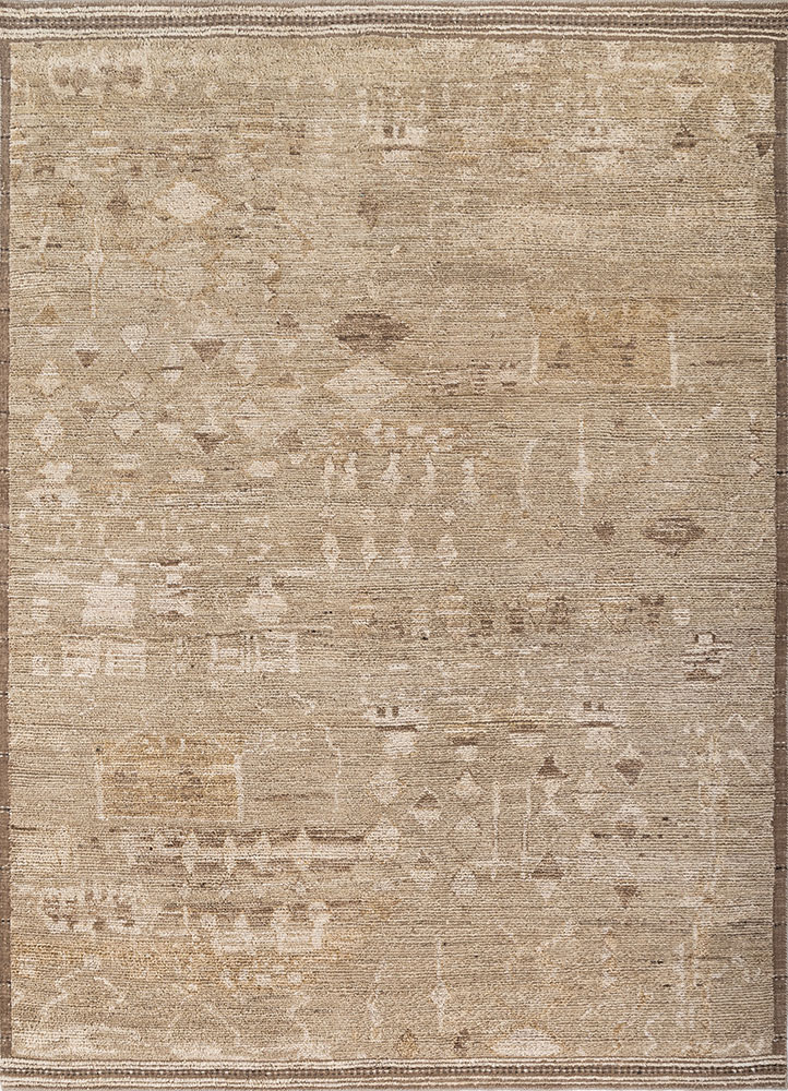 manifest beige and brown afghan wool hand knotted Rug - HeadShot