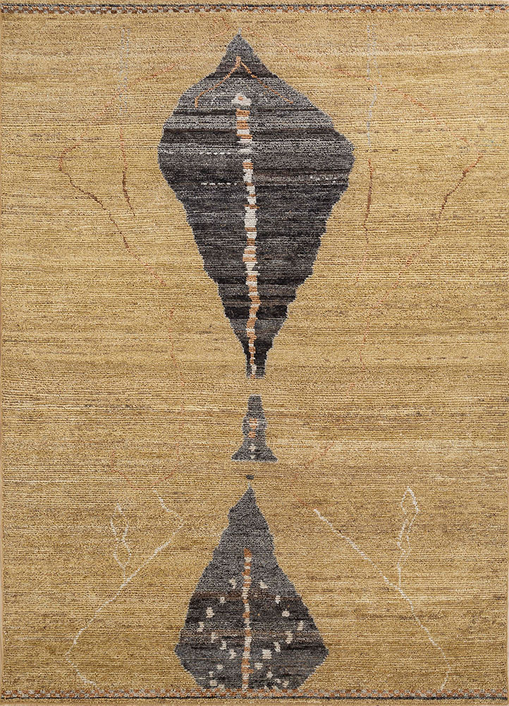 manifest gold afghan wool hand knotted Rug - HeadShot