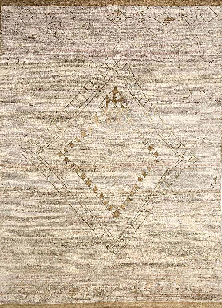 manifest beige and brown afghan wool hand knotted Rug - HeadShot