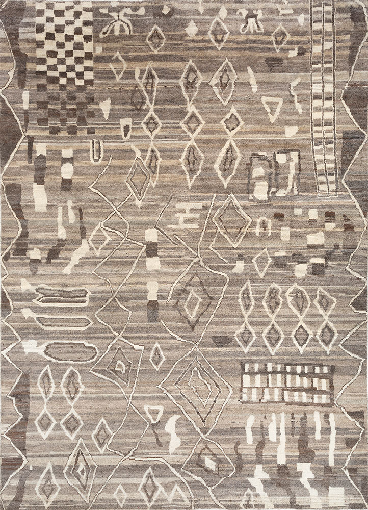 manifest beige and brown afghan wool hand knotted Rug - HeadShot