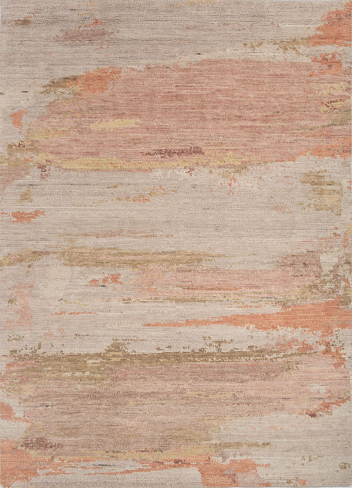 entropy red and orange wool hand knotted Rug - HeadShot