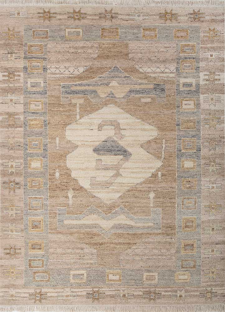 thyme beige and brown wool hand knotted Rug - HeadShot