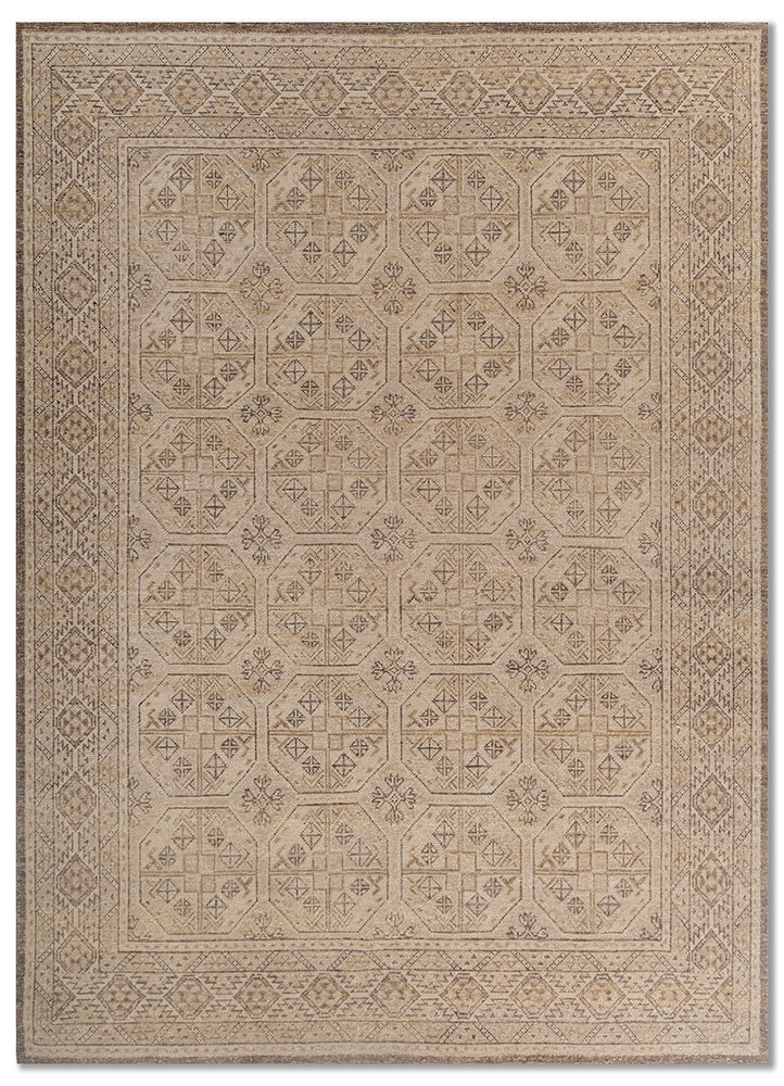 erbe beige and brown wool hand knotted Rug - HeadShot