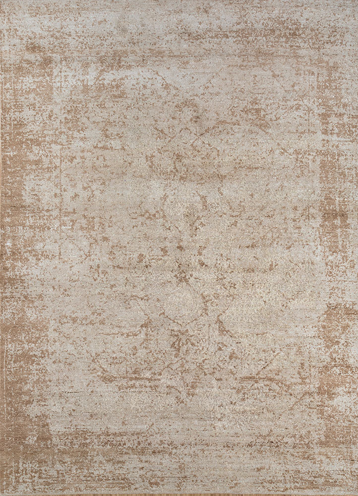 far east ivory silk hand knotted Rug - HeadShot