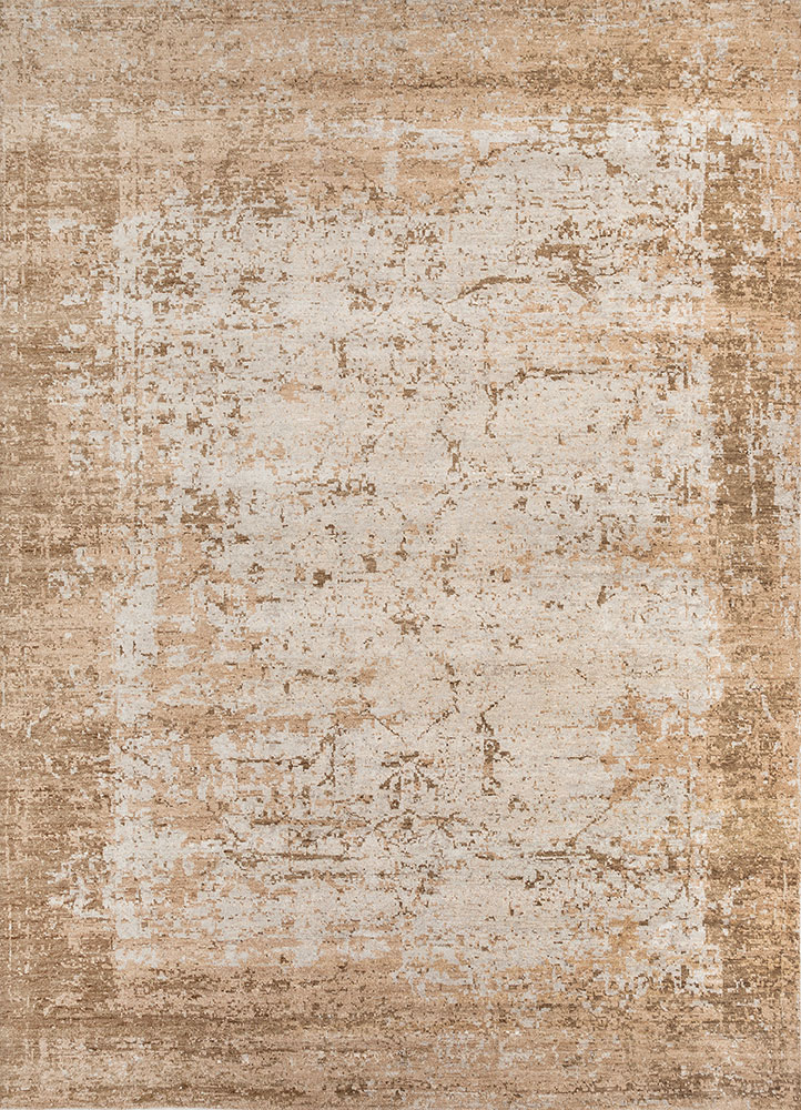 gulmarg beige and brown silk hand knotted Rug - HeadShot