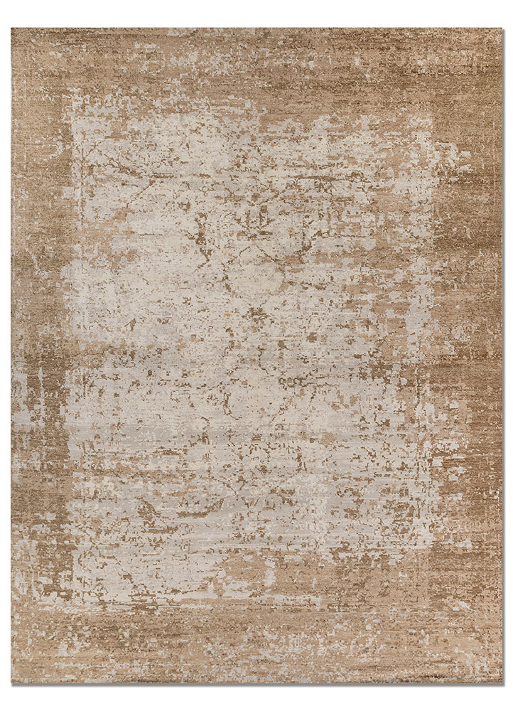 gulmarg beige and brown silk hand knotted Rug - HeadShot