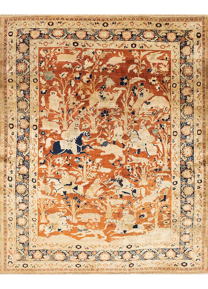 gulmarg beige and brown silk hand knotted Rug - HeadShot