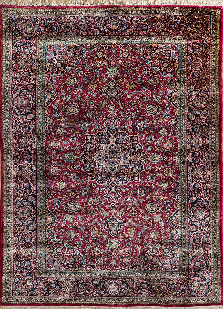 gulmarg red and orange silk hand knotted Rug - HeadShot