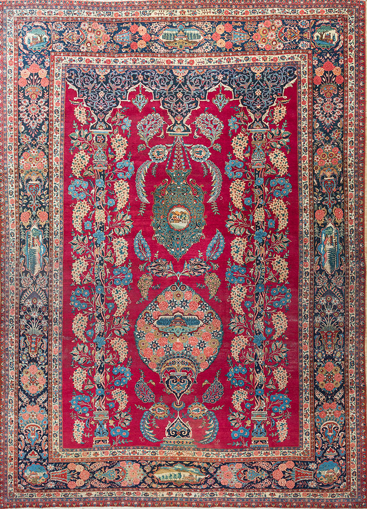aalam pink and purple wool hand knotted Rug - HeadShot
