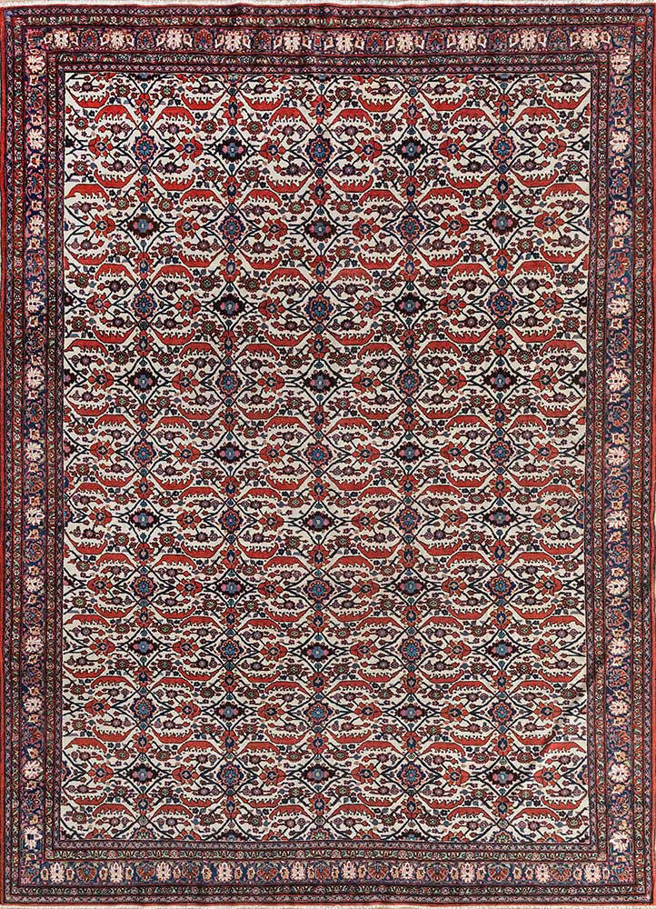 aalam red and orange wool hand knotted Rug - HeadShot