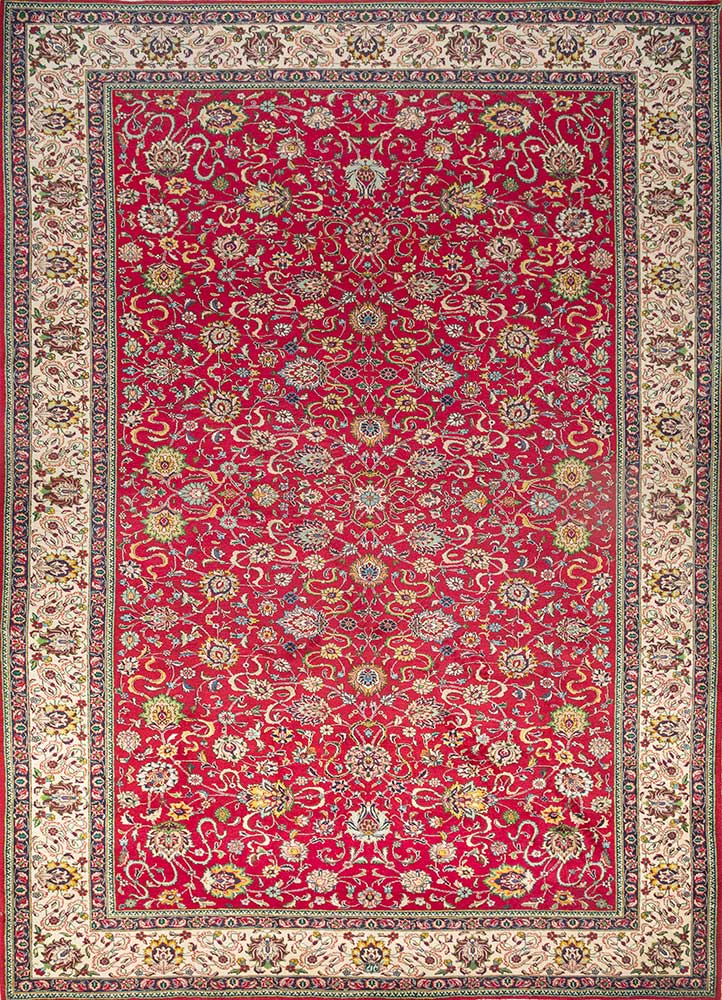 aalam red and orange wool hand knotted Rug - HeadShot