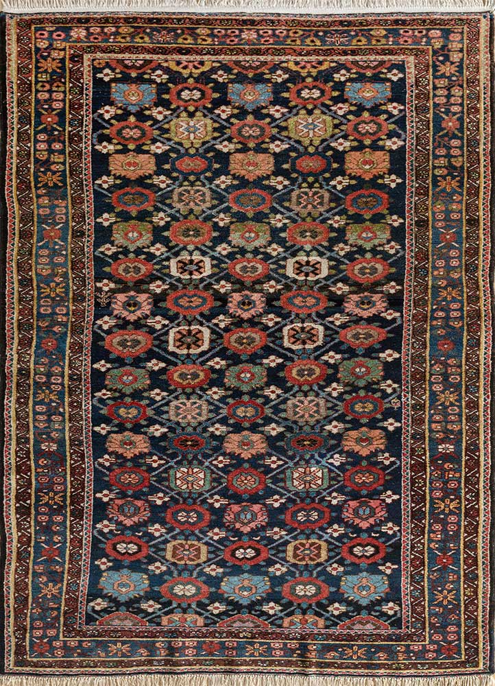 aalam blue wool hand knotted Rug - HeadShot