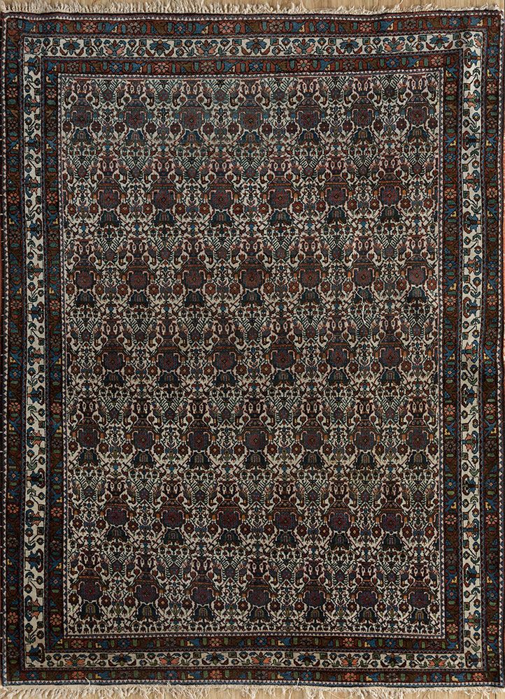 aalam blue wool hand knotted Rug - HeadShot