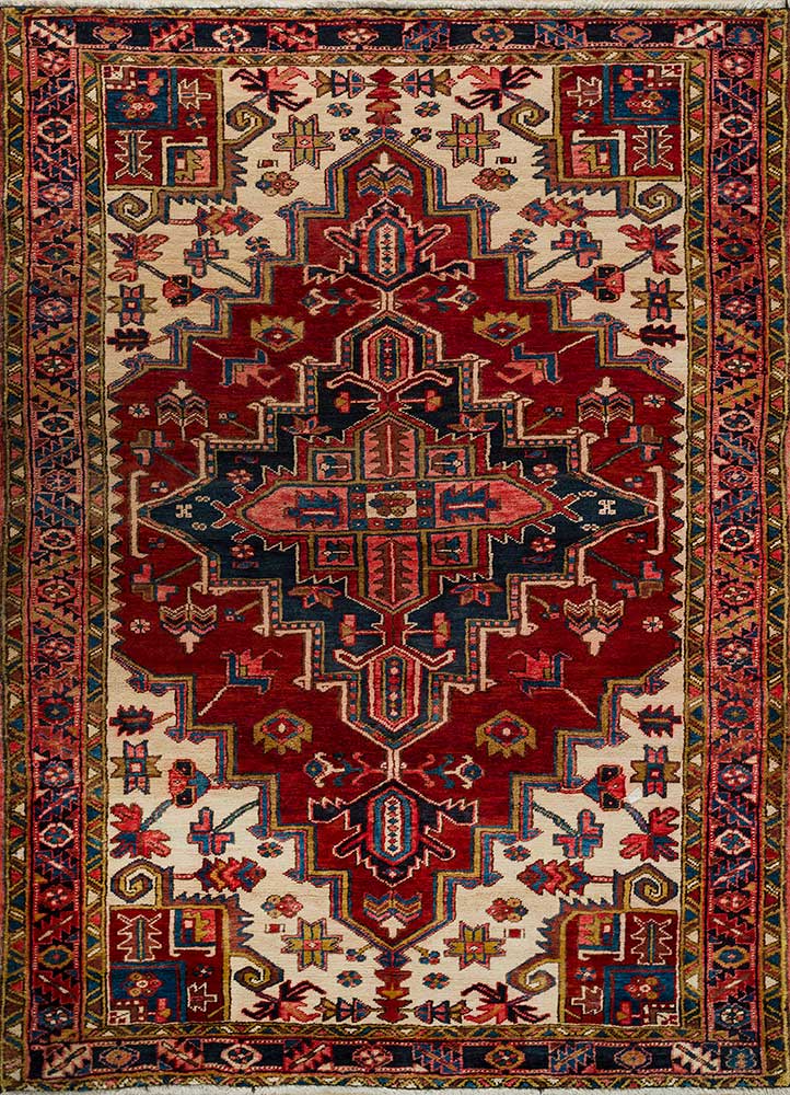 aalam red and orange wool hand knotted Rug - HeadShot