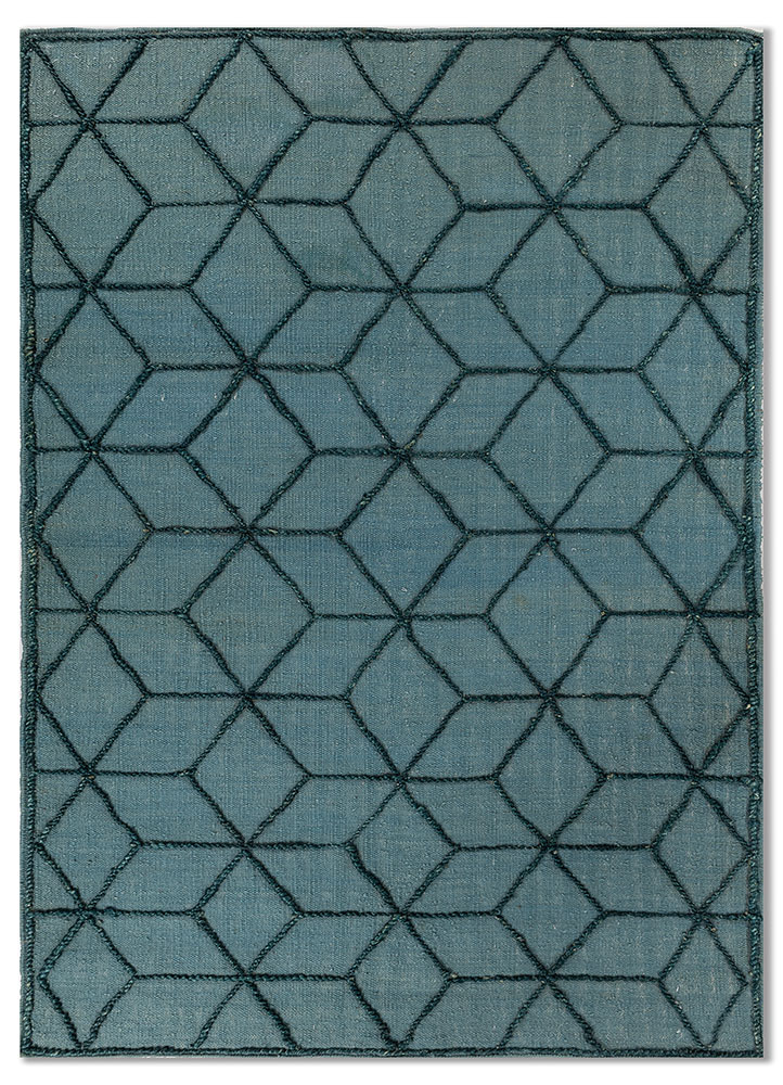indusbar blue wool flat weaves Rug - HeadShot