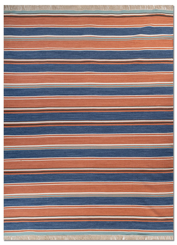 indusbar blue wool flat weaves Rug - HeadShot