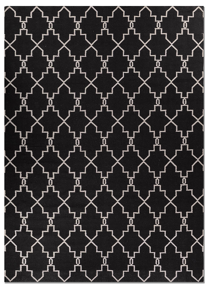 indusbar grey and black wool flat weaves Rug - HeadShot