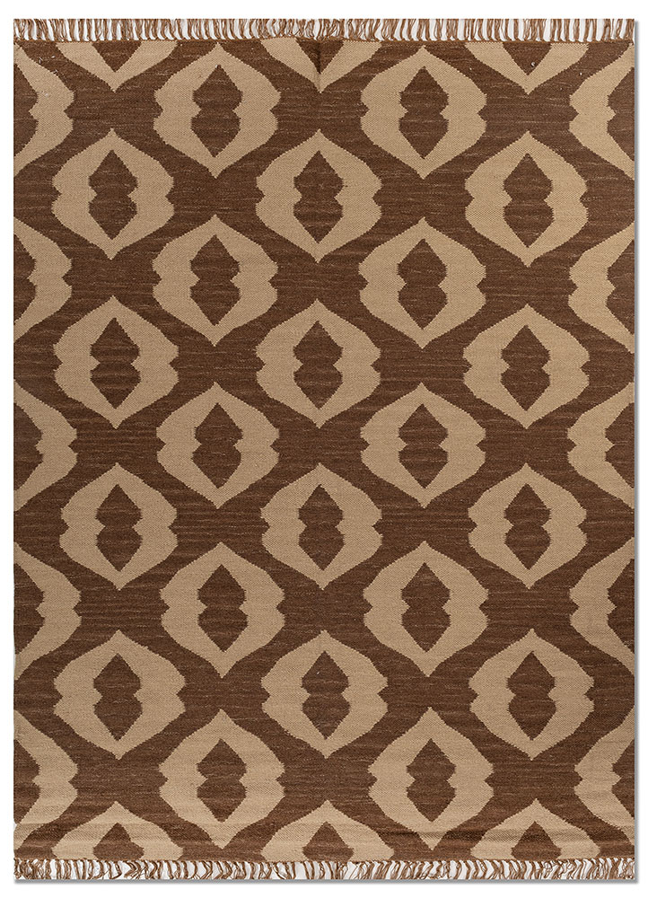 indusbar beige and brown wool flat weaves Rug - HeadShot