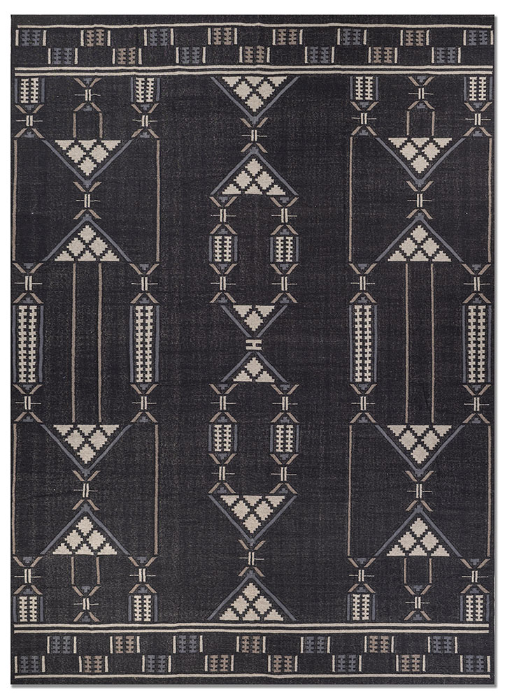 bedouin grey and black wool flat weaves Rug - HeadShot