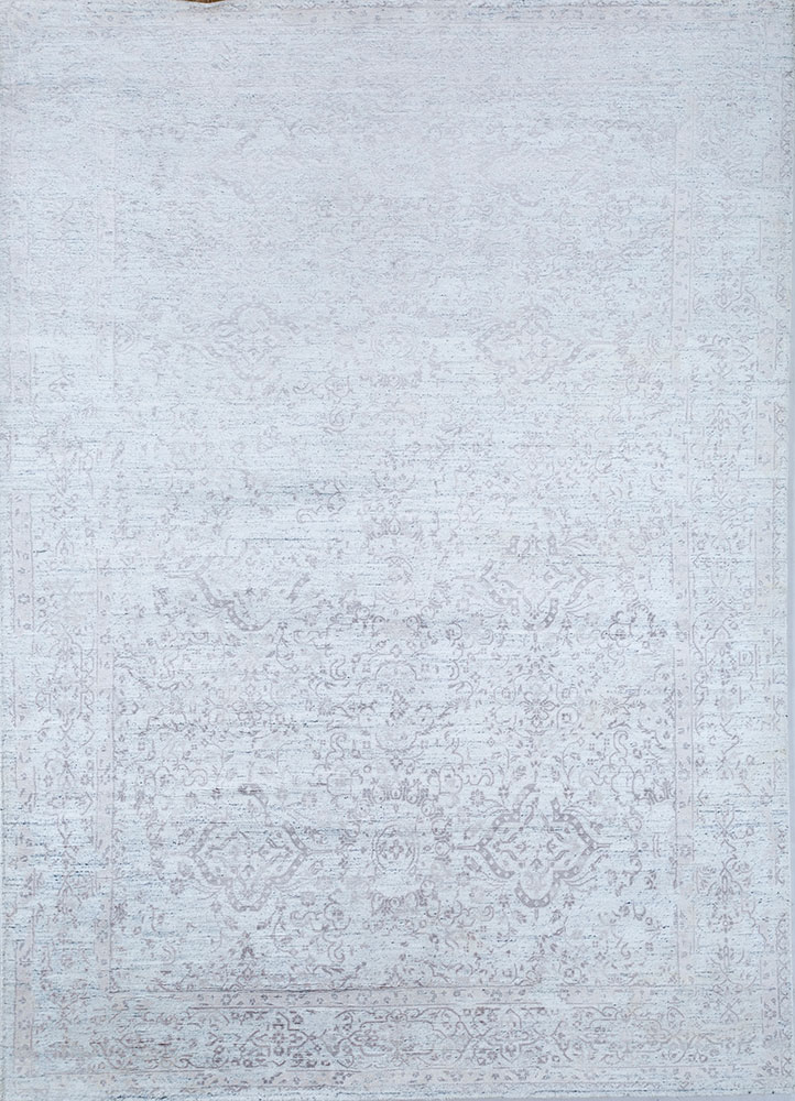 far east grey and black bamboo silk hand knotted Rug - HeadShot