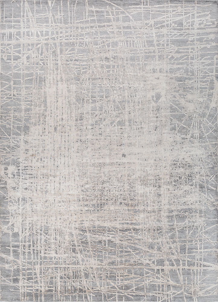 entropy blue viscose hand knotted Rug - HeadShot