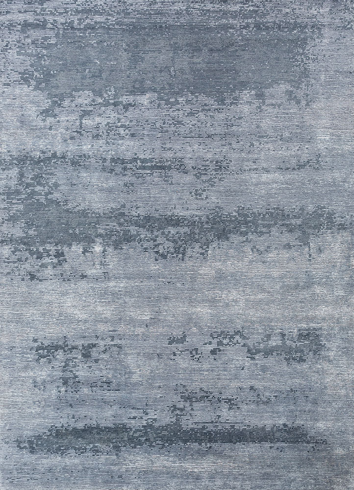 entropy blue viscose hand knotted Rug - HeadShot