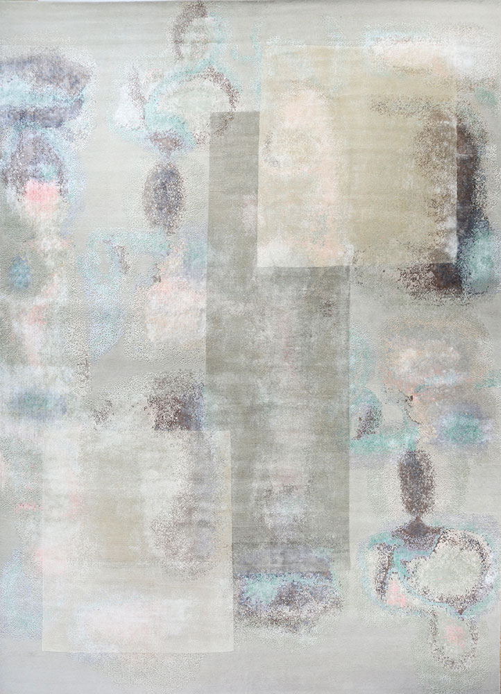 entropy grey and black wool and viscose hand knotted Rug - HeadShot