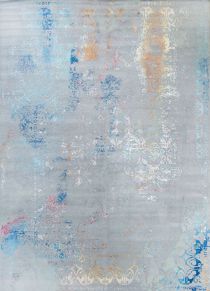 entropy grey and black wool and viscose hand knotted Rug - HeadShot