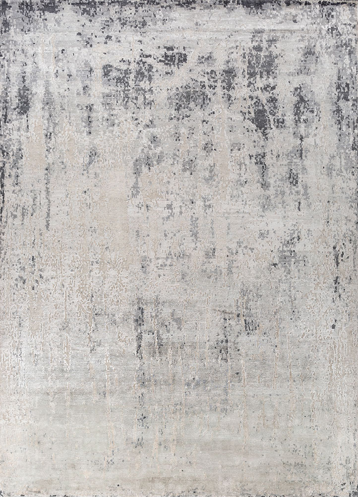 entropy grey and black wool and viscose hand knotted Rug - HeadShot