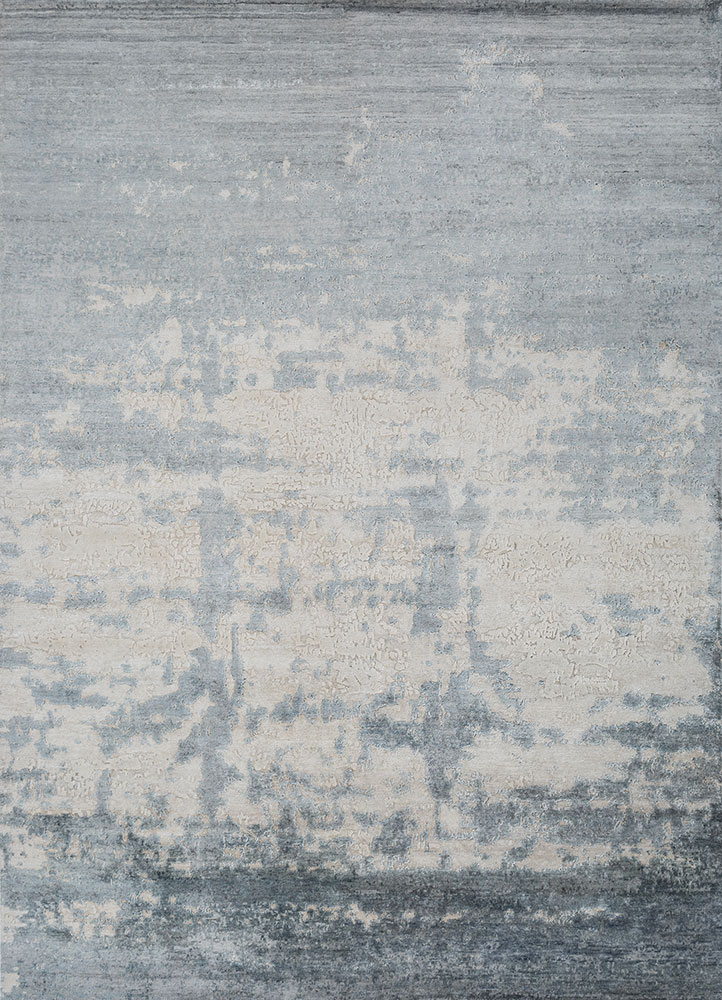 entropy blue wool and viscose hand knotted Rug - HeadShot