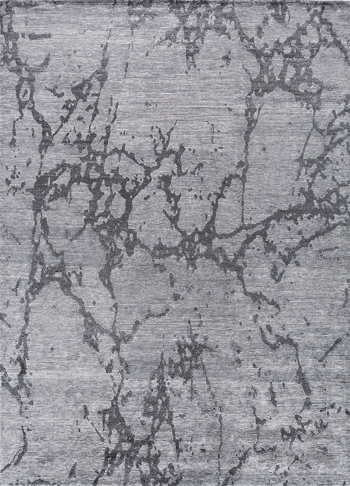 entropy blue wool and viscose hand knotted Rug - HeadShot