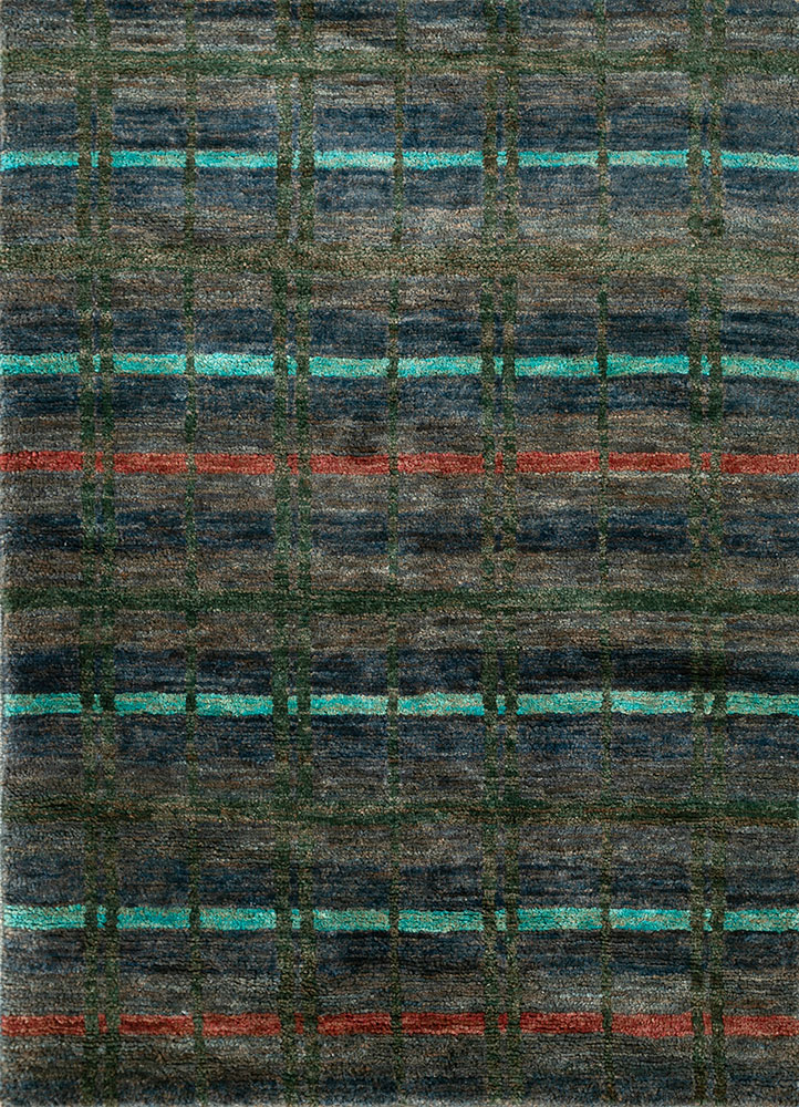 hula blue jute and hemp hand knotted Rug - HeadShot