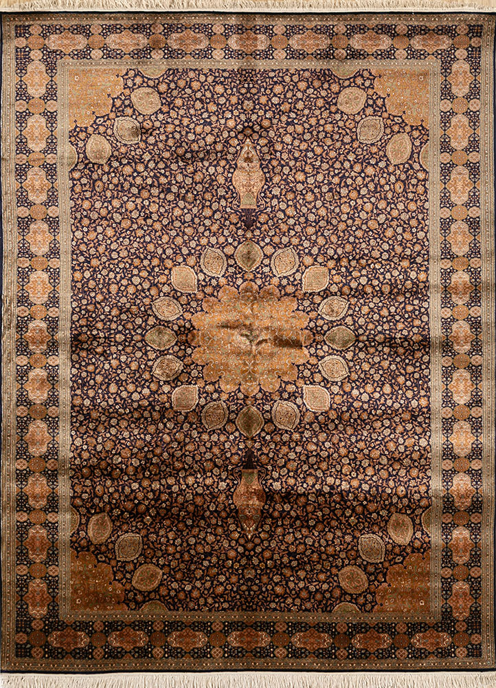 gulmarg blue silk hand knotted Rug - HeadShot