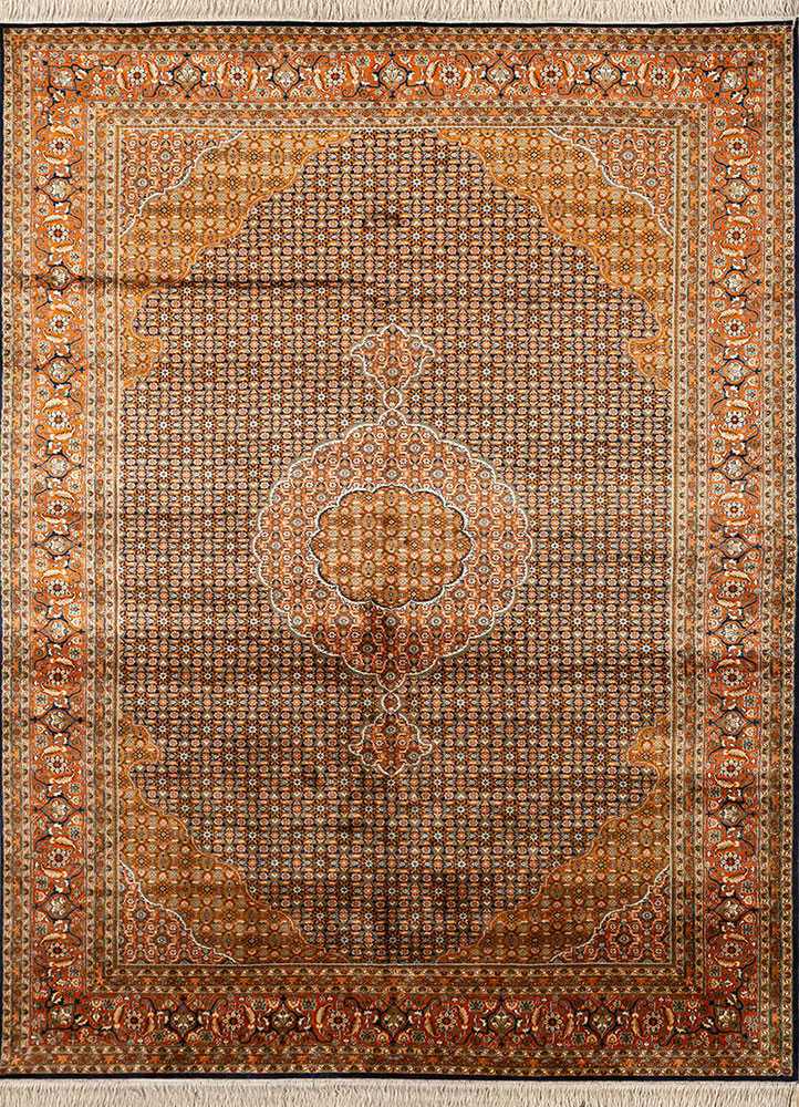 gulmarg blue silk hand knotted Rug - HeadShot