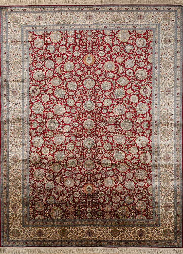 gulmarg red and orange silk hand knotted Rug - HeadShot