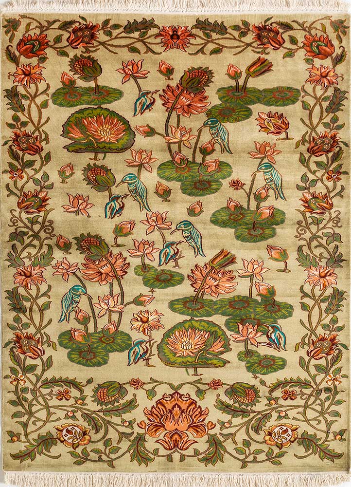 gulmarg green silk hand knotted Rug - HeadShot