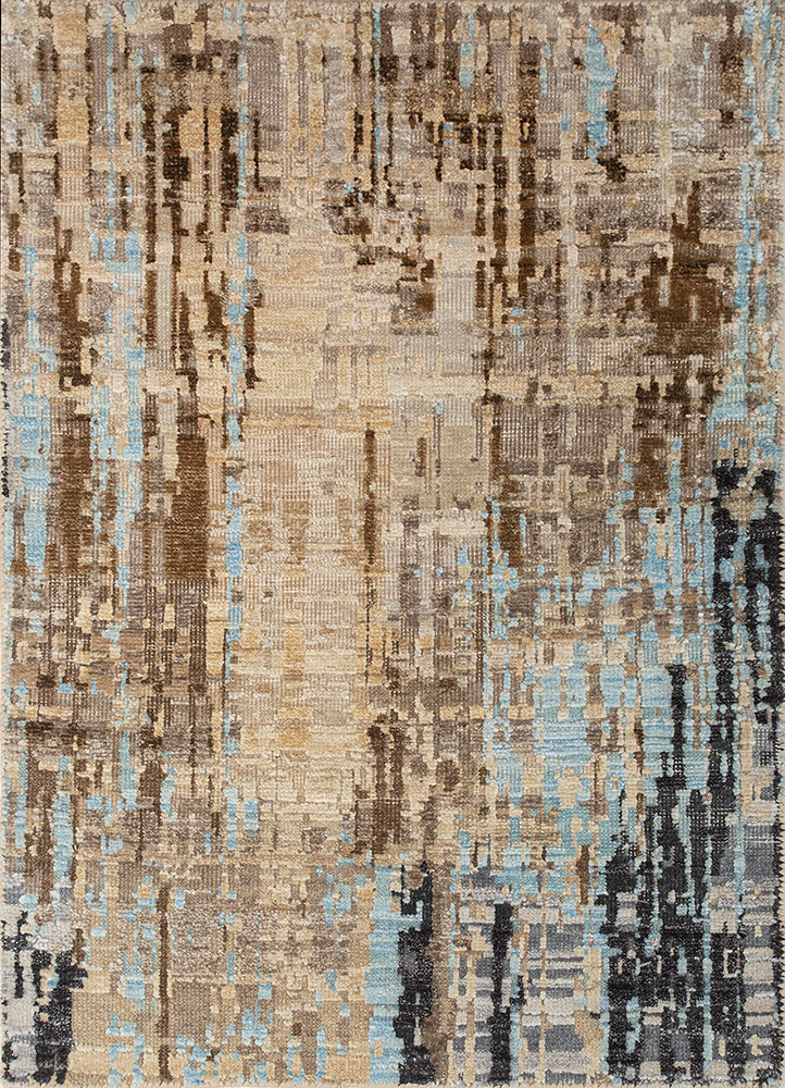 aprezo blue silk hand knotted Rug - HeadShot