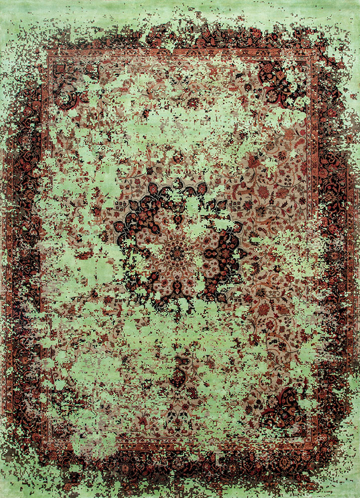 far east beige and brown wool and silk hand knotted Rug - HeadShot