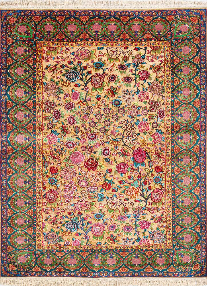 gulmarg red and orange silk hand knotted Rug - HeadShot