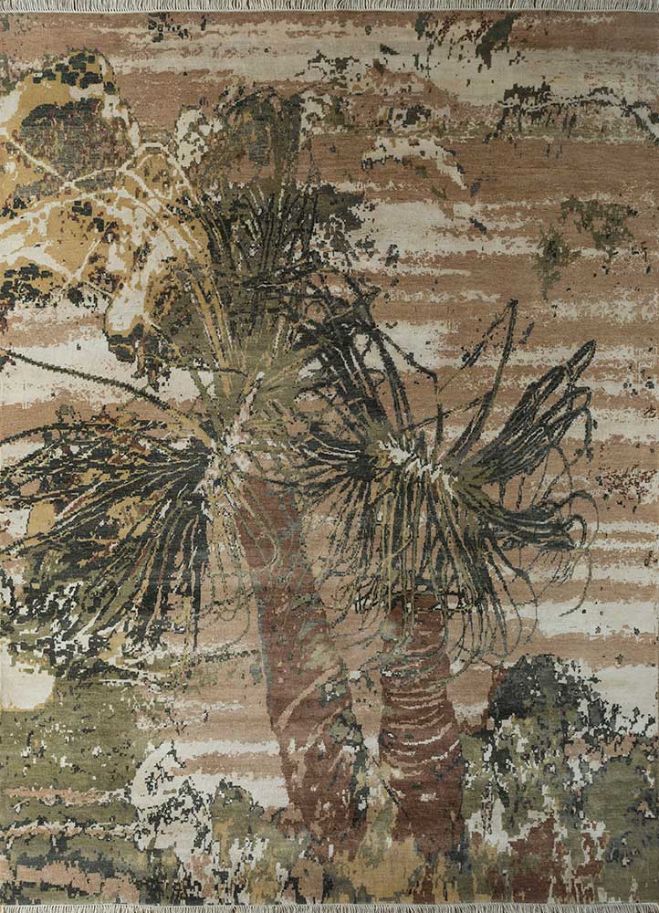 pansy beige and brown wool and bamboo silk hand knotted Rug - HeadShot