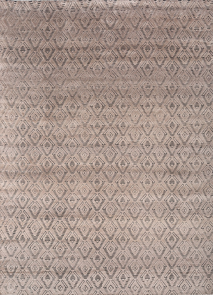 manifest beige and brown wool and bamboo silk hand knotted Rug - HeadShot