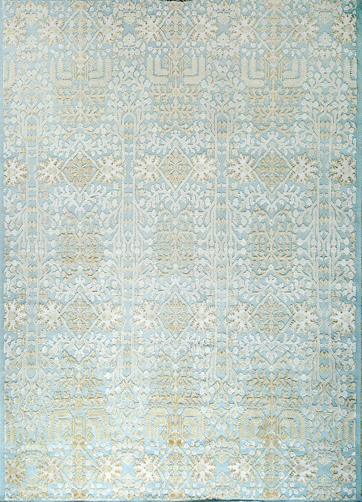 pansy blue wool hand knotted Rug - HeadShot