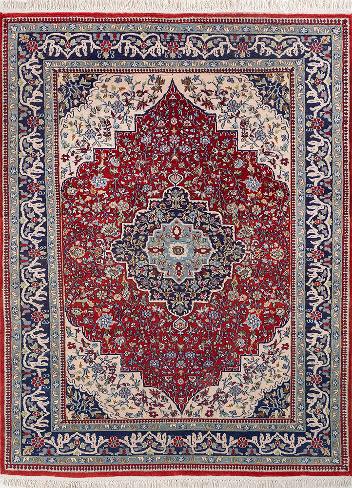 gulnar red and orange wool hand knotted Rug - HeadShot