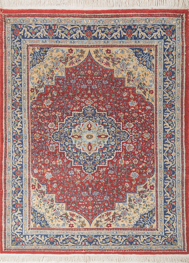 gulnar red and orange wool hand knotted Rug - HeadShot