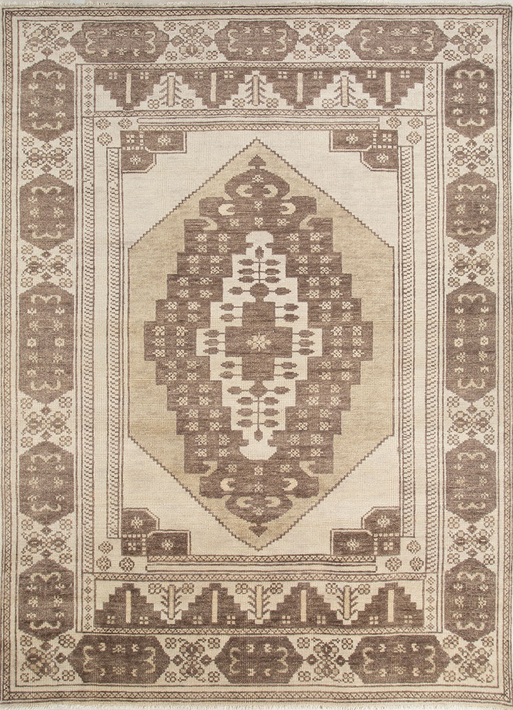 thyme beige and brown wool hand knotted Rug - HeadShot