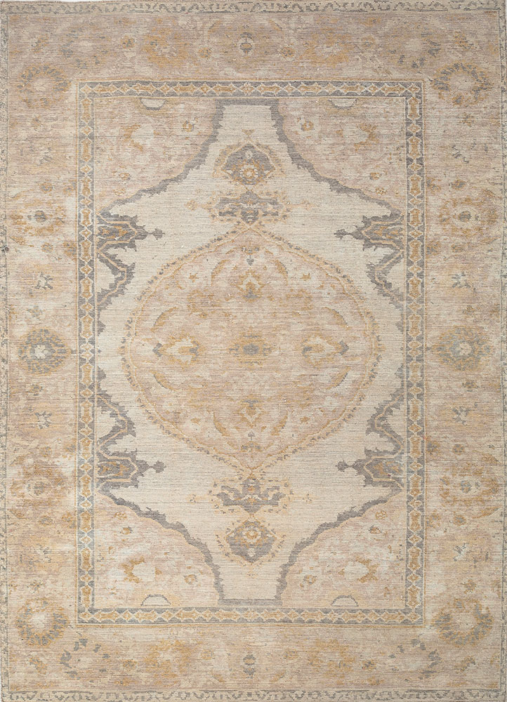 erbe beige and brown wool hand knotted Rug - HeadShot