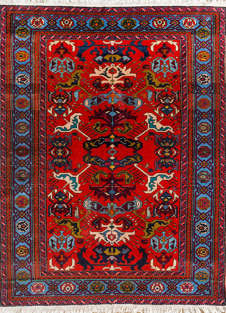 kiaan red and orange wool hand knotted Rug - HeadShot