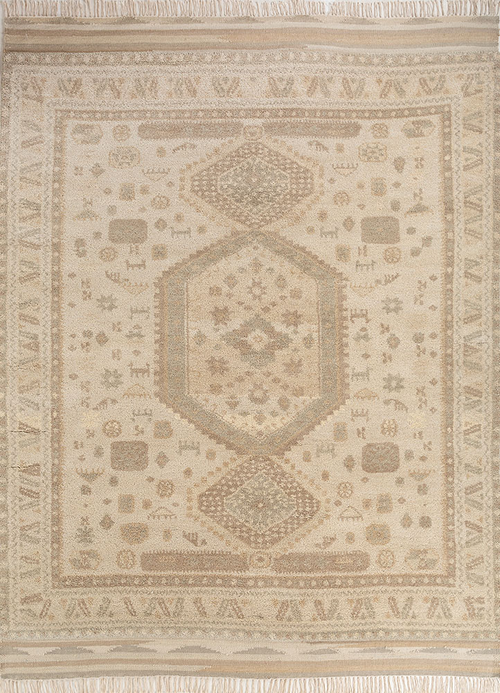 thyme beige and brown wool hand knotted Rug - HeadShot