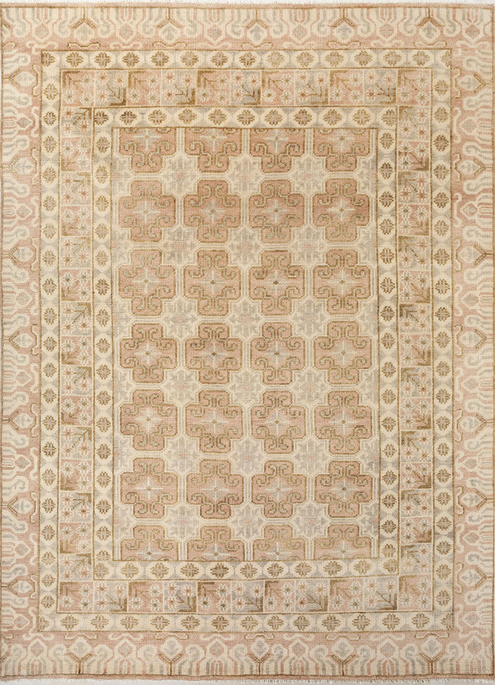 erbe beige and brown wool hand knotted Rug - HeadShot