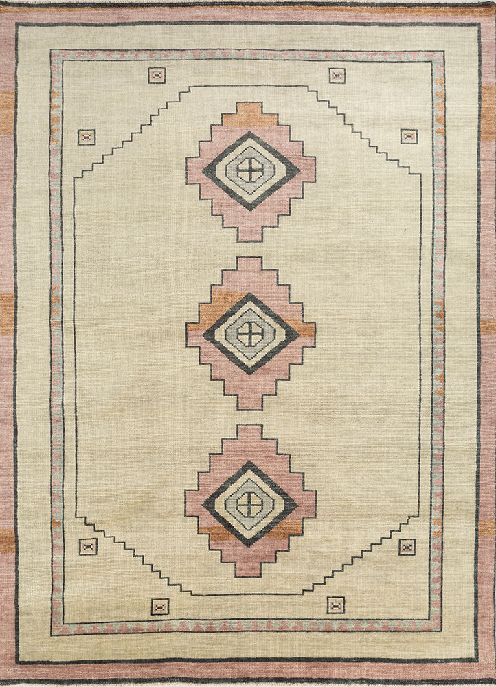 thyme beige and brown wool hand knotted Rug - HeadShot